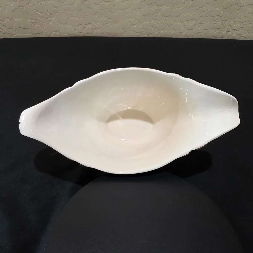 1952 Handled Floral Gravy Boat Edwin M. Knowles Light Pink Rose Gold Trimmed